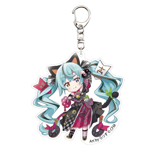 「初音ミク×招き猫」 アクリルキーホルダー Art by らっす 黒猫 立ち左手あげ