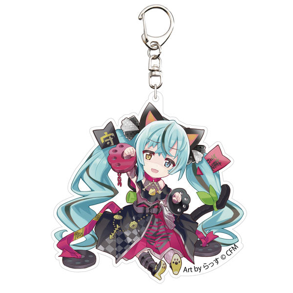 「初音ミク×招き猫」 アクリルキーホルダー Art by らっす 黒猫 座り右手あげ