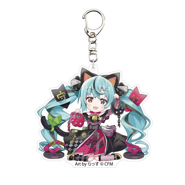 「初音ミク×招き猫」 アクリルキーホルダー Art by らっす 黒猫 座り左手あげ