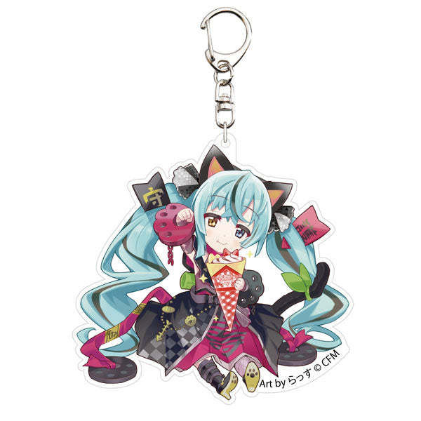 「初音ミク×招き猫」 アクリルキーホルダー Art by らっす 黒猫 座り右手あげ クレープ