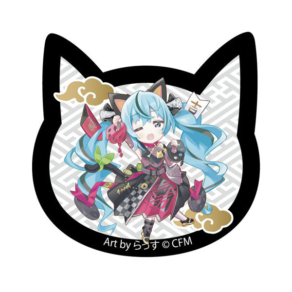 「初音ミク×招き猫」 猫型アクリルマグネット Art by らっす 黒猫 立ち右手あげ