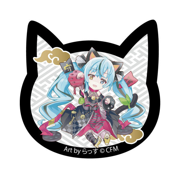 「初音ミク×招き猫」 猫型アクリルマグネット Art by らっす 黒猫 座り右手あげ