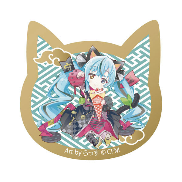 「初音ミク×招き猫」 猫型アクリルマグネット Art by らっす 黒猫 座り右手あげ クレープ