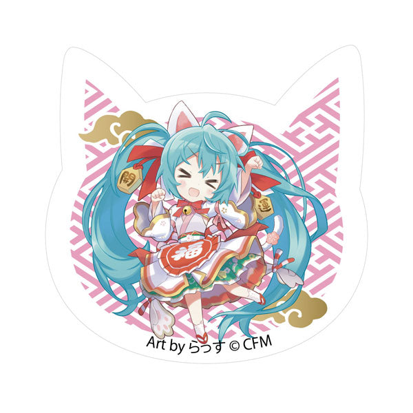 「初音ミク×招き猫」 猫型アクリルマグネット Art by らっす 白猫 立ち左手あげ