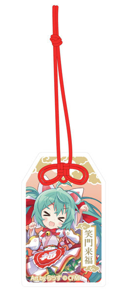 「初音ミク×招き猫」 ご利益別御守風アクリルキーホルダー Art by らっす 白猫 立ち左手あげ