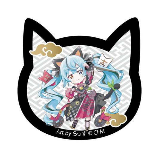 ｢初音ミク×招き猫｣ 猫型アクリルマグネット Art by らっす 黒猫 立ち左手あげ