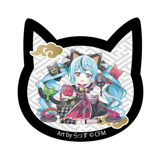 ｢初音ミク×招き猫｣ 猫型アクリルマグネット Art by らっす 黒猫 座り左手あげ