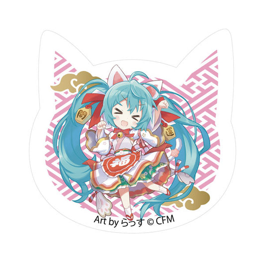 ｢初音ミク×招き猫｣ 猫型アクリルマグネット Art by らっす 白猫 立ち左手あげ